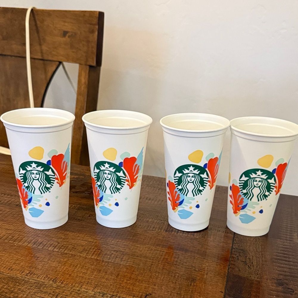 Starbucks tropical floral leaf design Colorful Reusable Cups